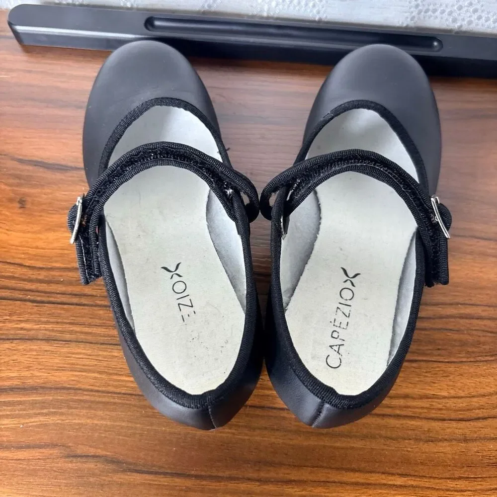 Capezio Matte Black Leather Mary Jane Tap Shoes Girls 1M Dance Classic